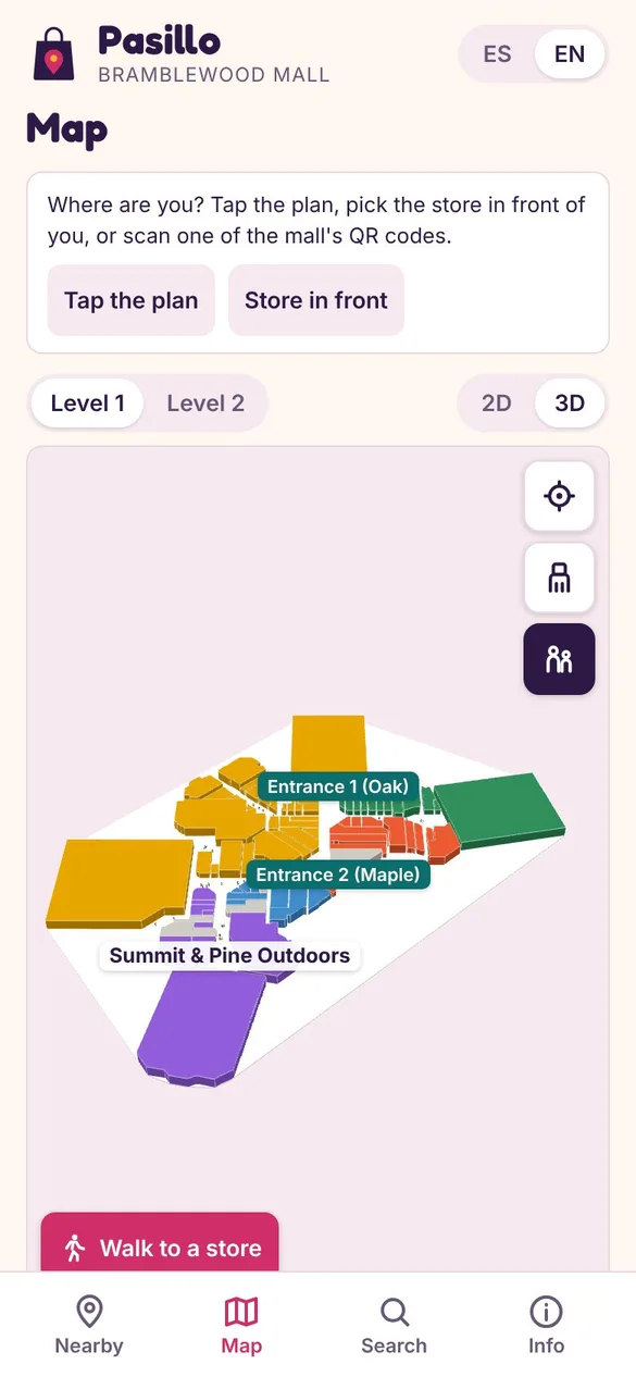 Pasillo on a phone: the mall plan in 3D