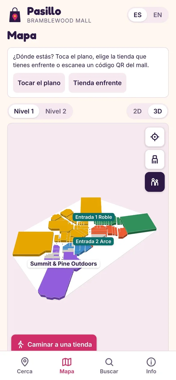 Pasillo en un teléfono: el plano del centro comercial en 3D